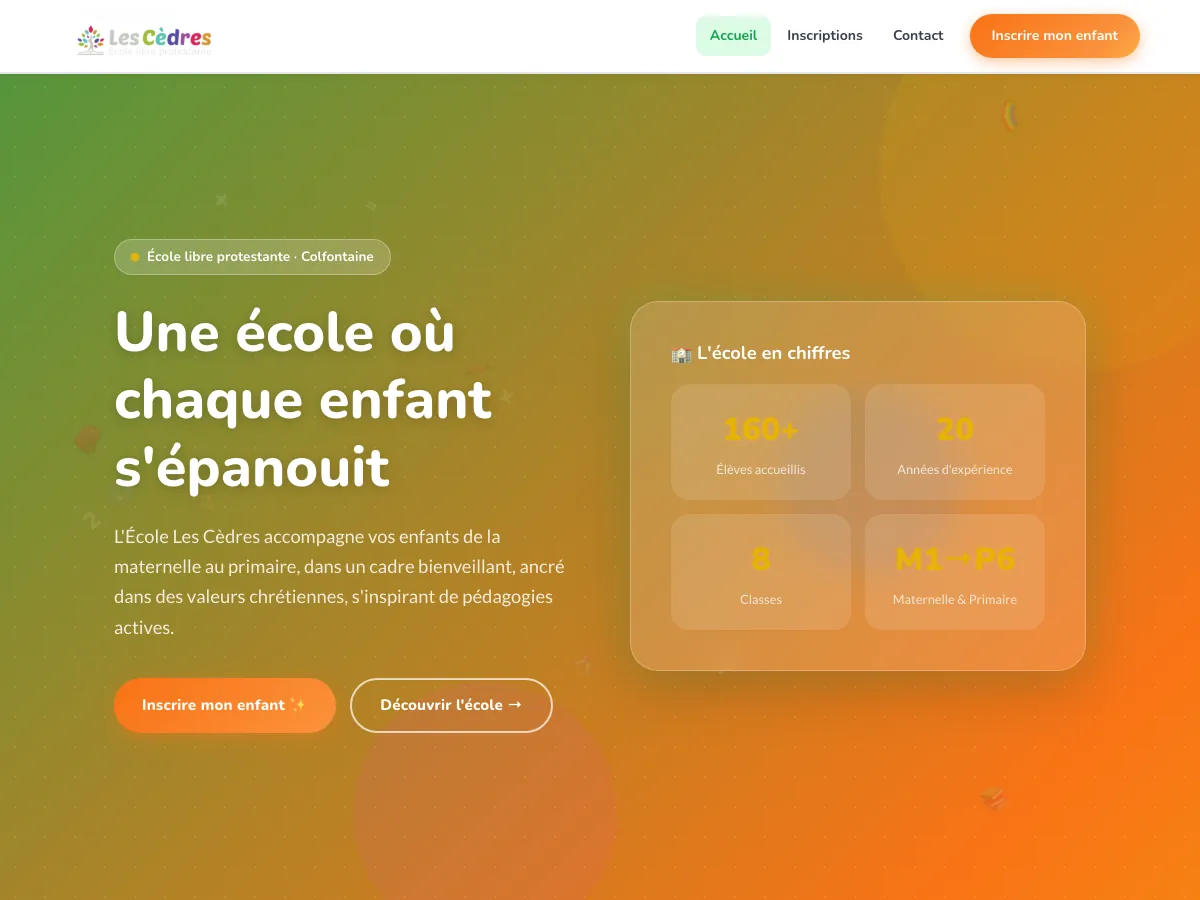 Page d'accueil du site de l'École Les Cèdres, Colfontaine